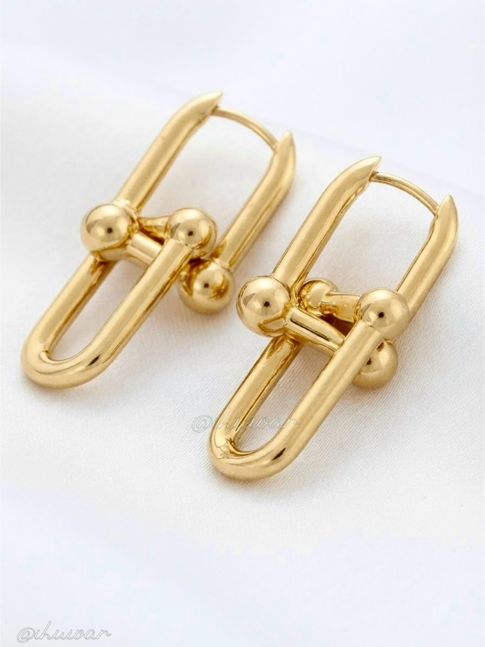 18K Gold Plated Double U Link Chunky Hoop Earrings